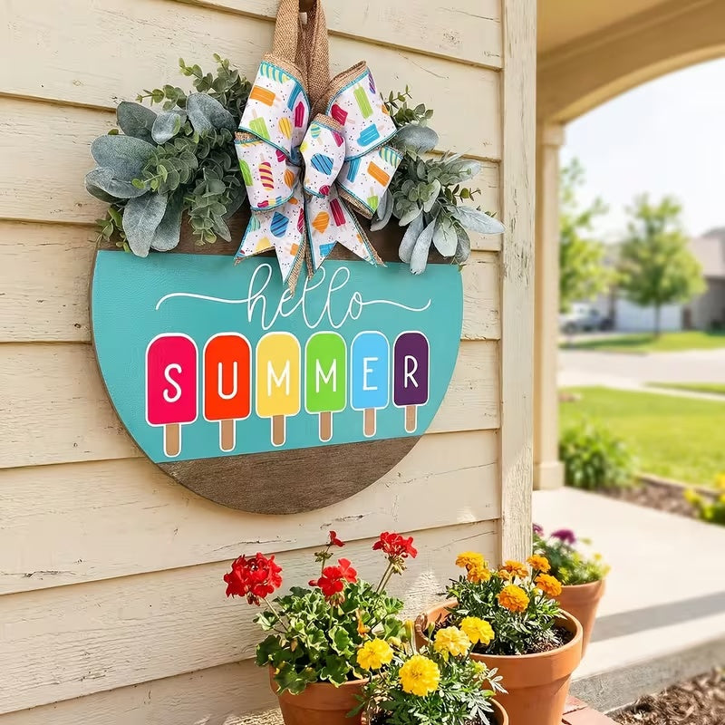 Hello Summer Popsicle Wooden Door Hanger
