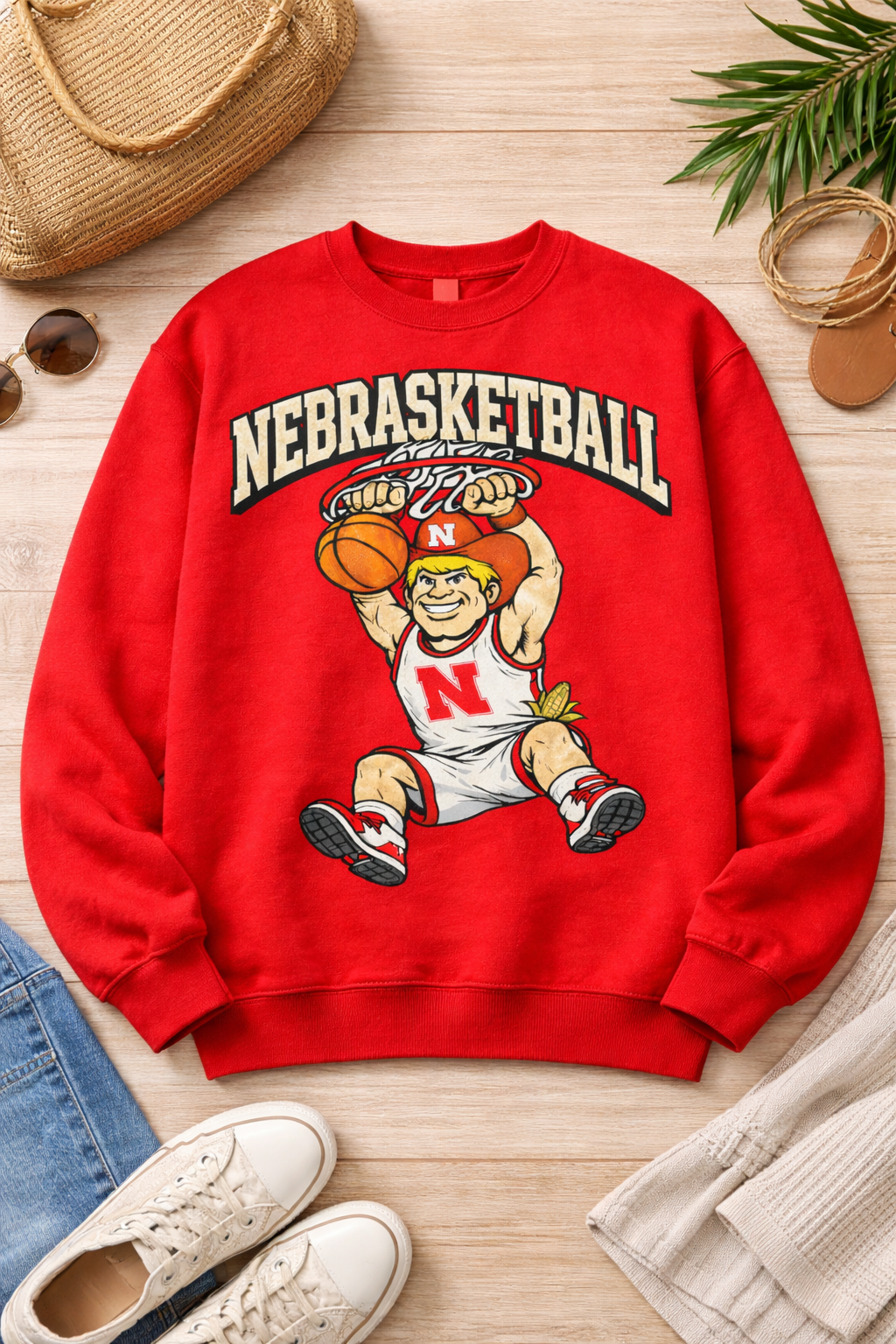 Nebraska Basketball Vintage Slam Graphic Crewneck
