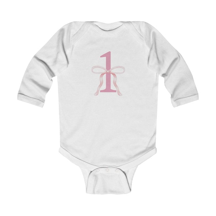 Pink Bow 1st Birthday Onesie