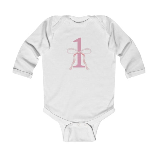 Pink Bow 1st Birthday Onesie
