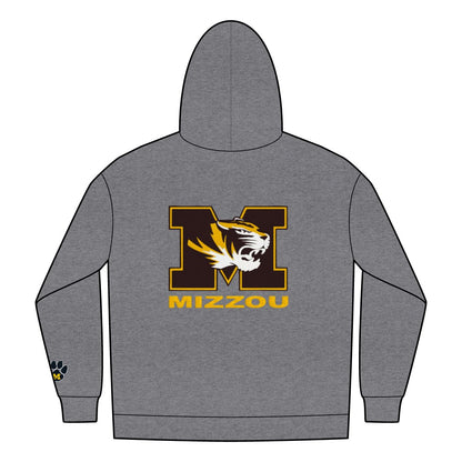 Mizzou Tigers Zip Hoodie – Paw Print Front, Tiger Emblem Back